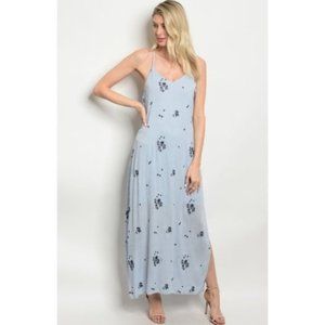 Light Blue Navy Printed Maxi Dress